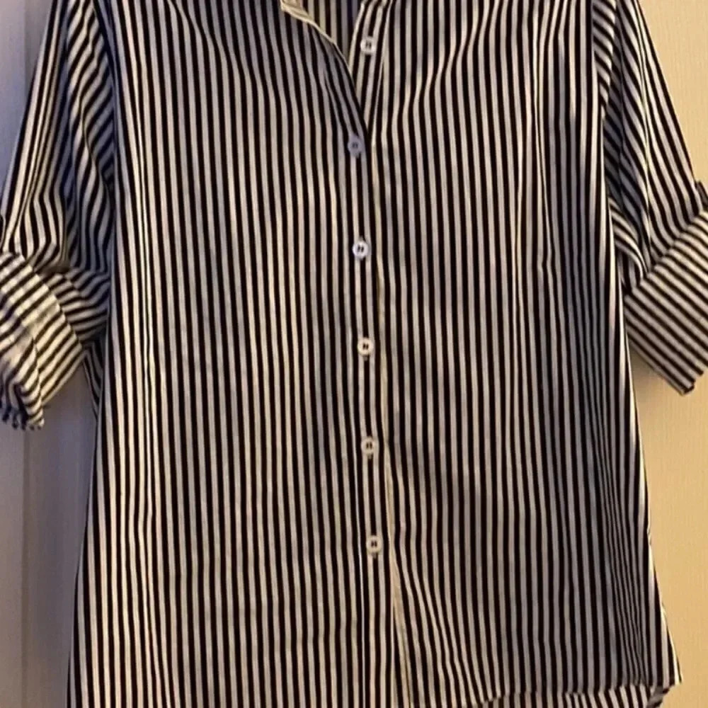 black and white striped button down shirt